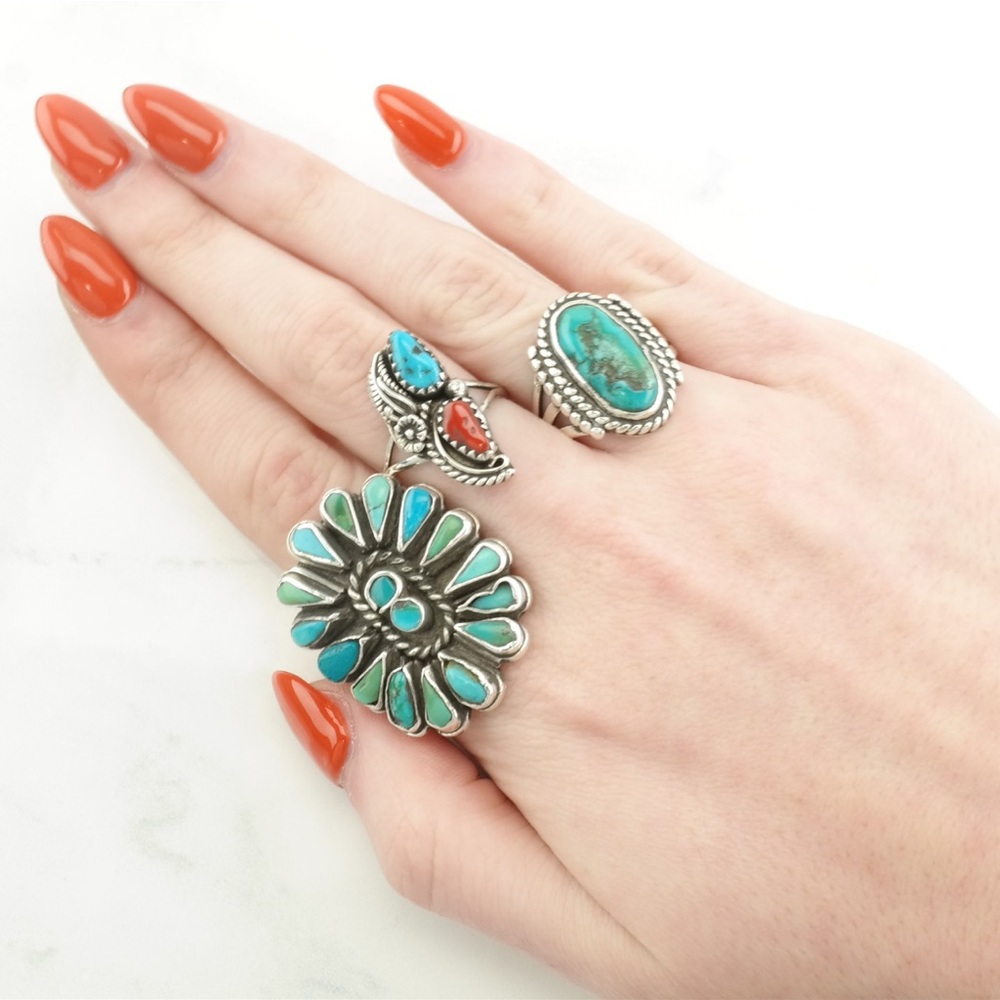 Vintage Turquoise Southwest Ring, Sterling Silver, Native American Inspired.